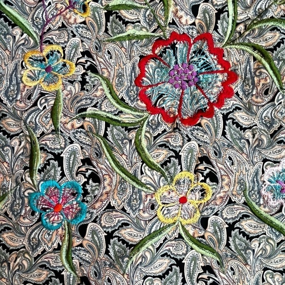 PONG Poco Ltd Popover Blouse Black Paisley Floral Embroidery Boho Size XS - Picture 11 of 11